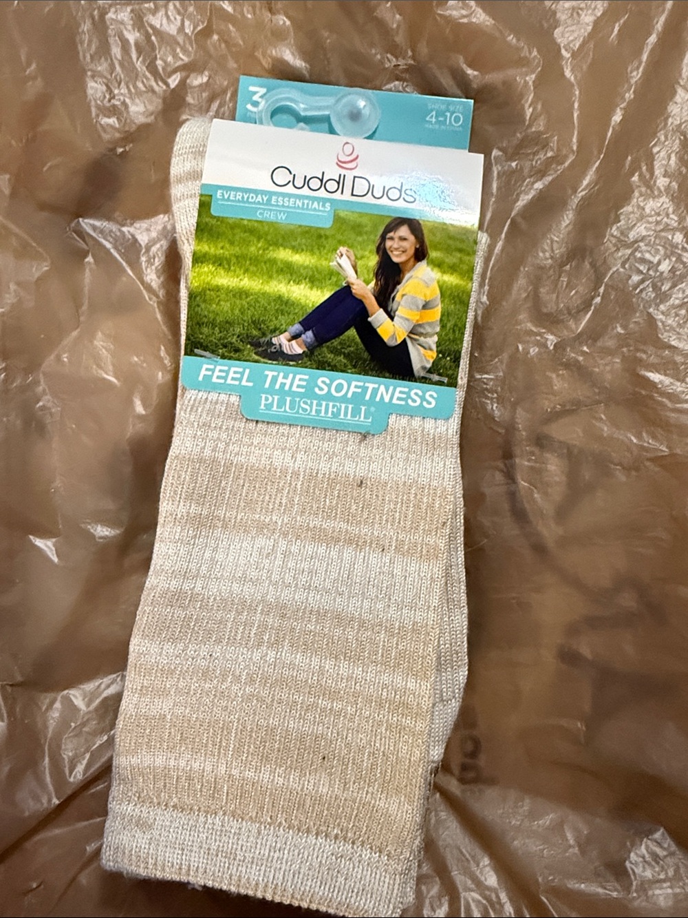 Cuddl Duds women’s  Crew Socks in Light Beige Heather and Grey